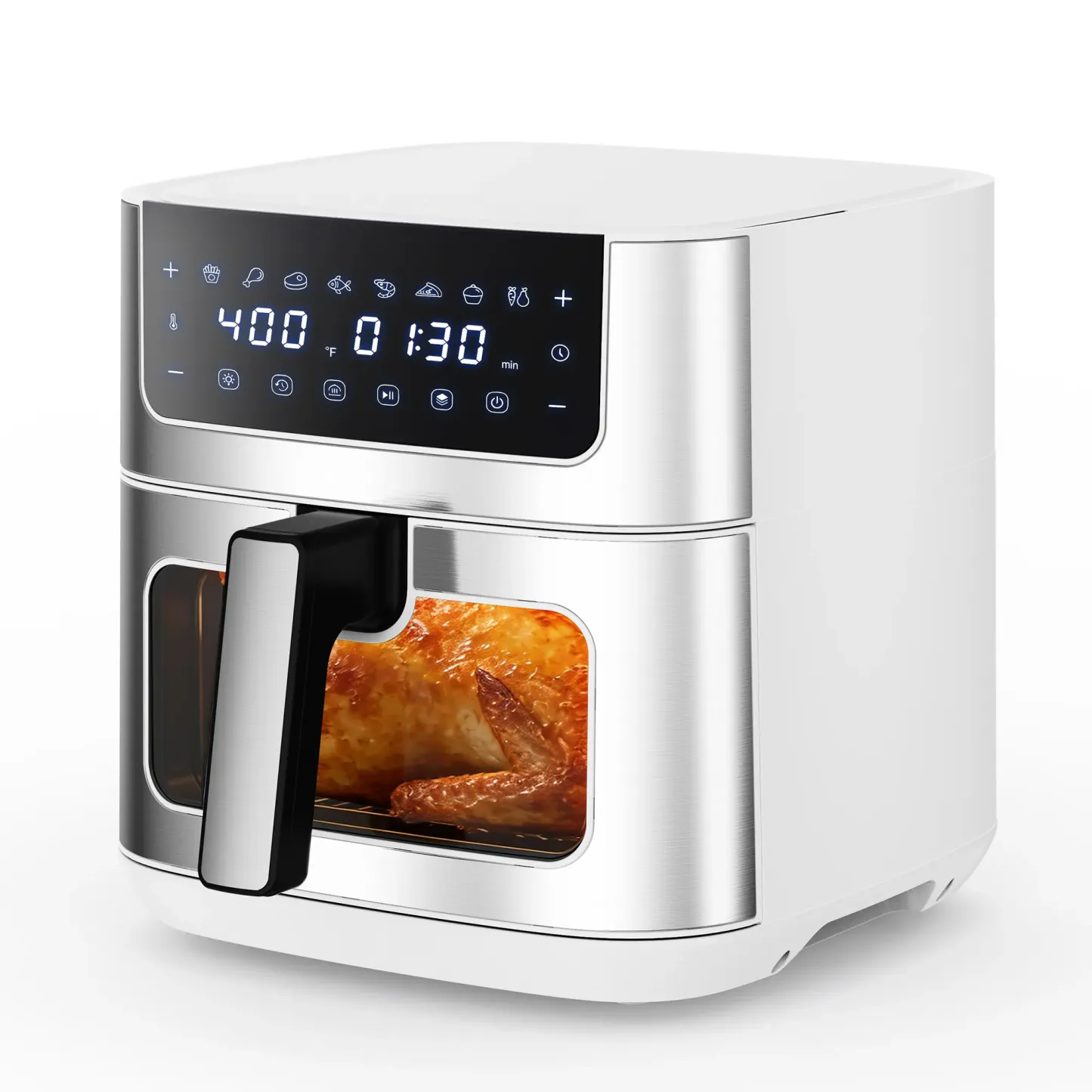 Freidora de aire 6.34QT con ventana, 8 funciones, 400°F, temporizador 90 min, canasta antiadherente apta para lavavajillas, acero inoxidable