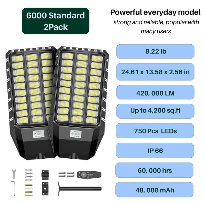 Farola solar con 750 LED, resistente al agua IP66, lámpara LED para exteriores con sensor de movimiento y control remoto, iluminación para jardines y patios (encendido automático al anochecer).
