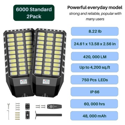 Farola solar con 750 LED, resistente al agua IP66, lámpara LED para exteriores con sensor de movimiento y control remoto, iluminación para jardines y patios (encendido automático al anochecer).