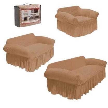 Protector Cubre Sala Stretch Fit Falda Bubble 3 Piezas