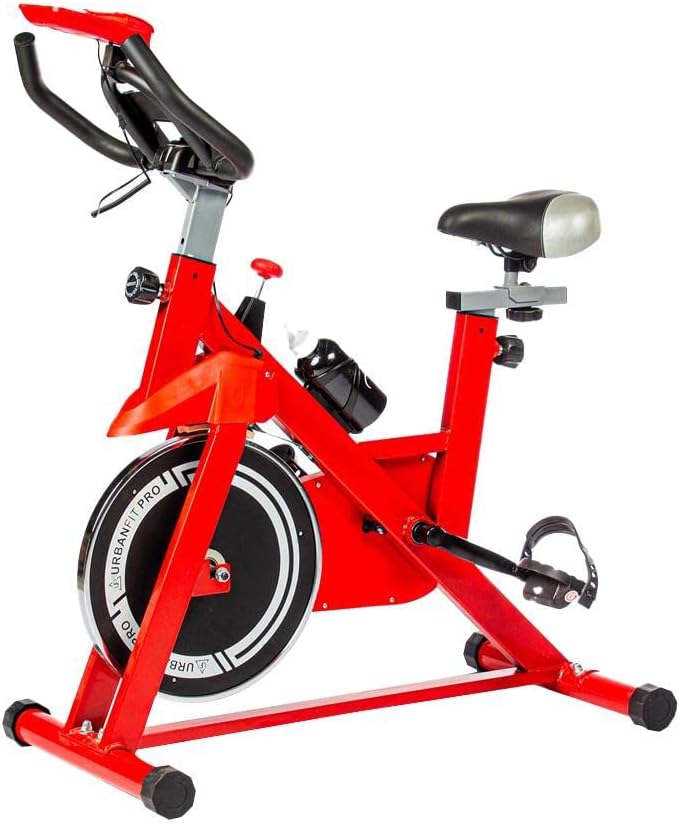 UrbanFit Pro - Bicicleta para Spinning, Estática - Disco de 7 kg - Monitor Electrónico, 6 Funciones - Bici Fija, Ajustable - Cardio en Casa - Varios Colores