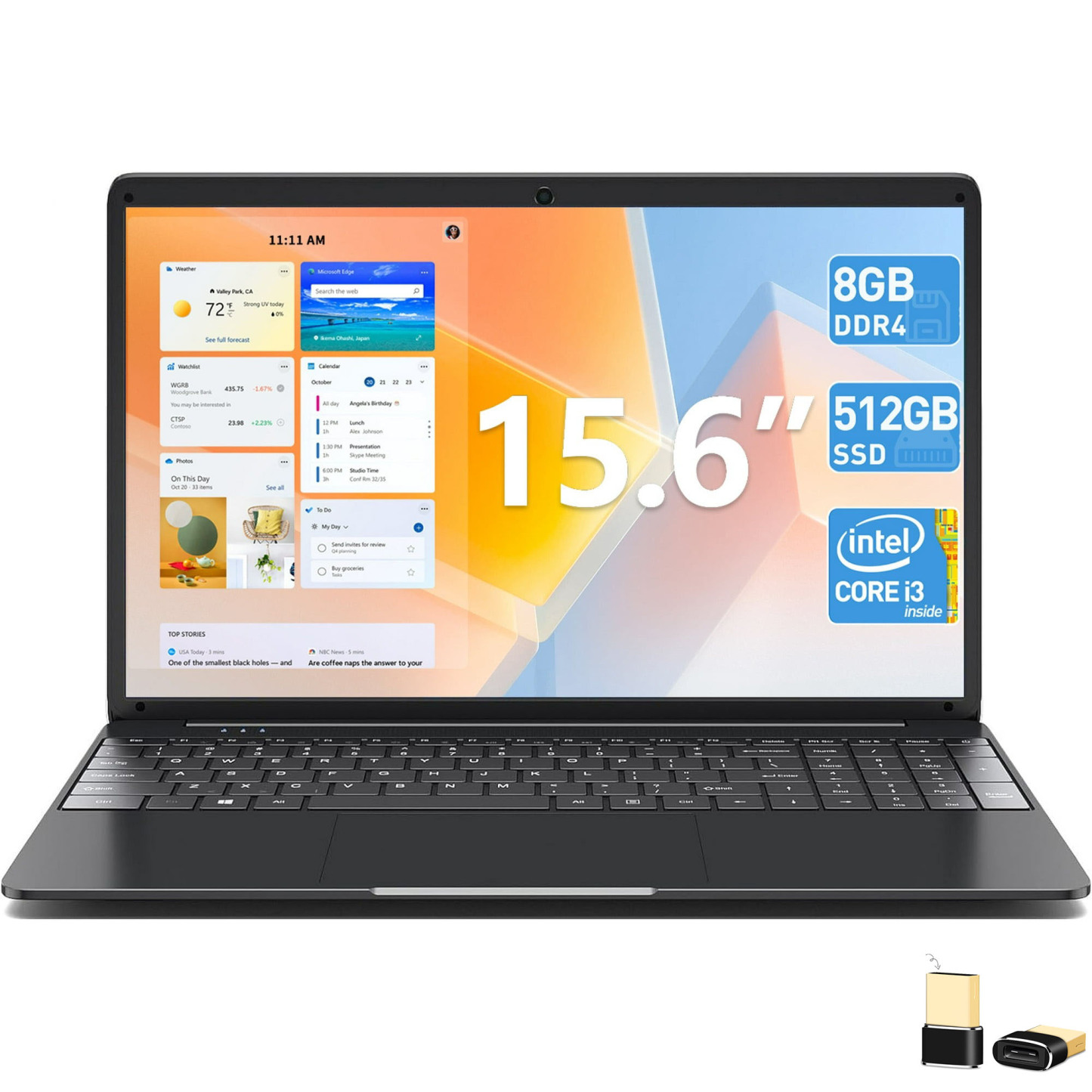 SGIN portátil de 15,6 pulgadas, 8 GB DDR4, 256 GB SSD, Windows 11 con procesador Intel Celeron de 4 núcleos, HD IPS 1366x 768