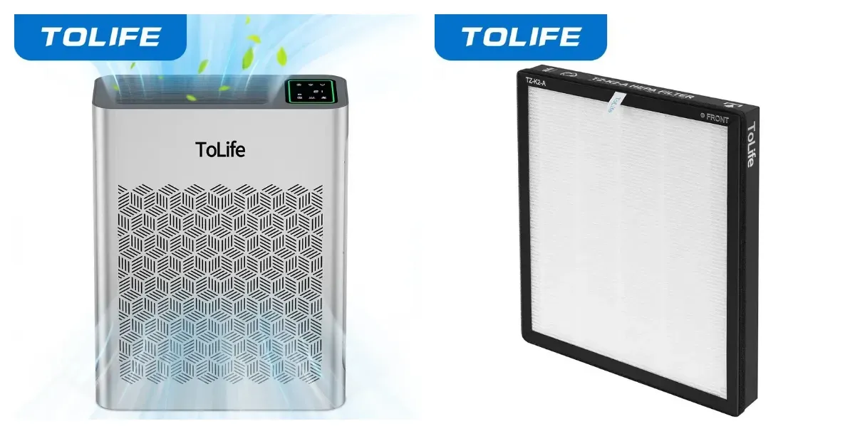 Purificador de aire ToLife TZ-K2 para habitaciones grandes (hasta 99 m²). Indicador de partículas PM 2.5, modo automático, temporizador, filtro HEPA: ¡elimina humo, polen y caspa de mascotas!
