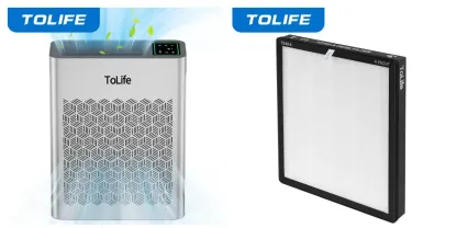 Purificador de aire ToLife TZ-K2 para habitaciones grandes (hasta 99 m²). Indicador de partículas PM 2.5, modo automático, temporizador, filtro HEPA: ¡elimina humo, polen y caspa de mascotas!