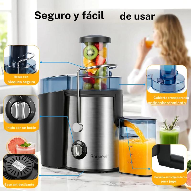 Exprimedor eléctrico Boyuevi de 800 W con jarra para jugo de 30 oz (aprox. 900 ml), licuadora centrífuga multifunción para frutas y verduras, sin BPA, fácil de limpiar, capacidad de 800 ml, diseño compacto, uso doméstico