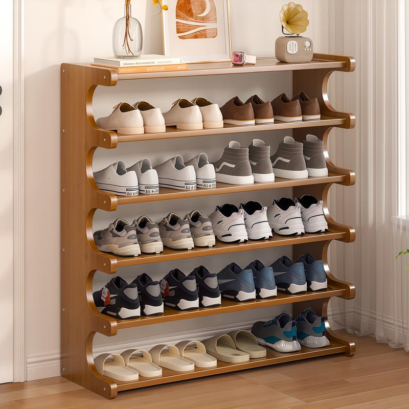 Estuche de almacenamiento 6Niveles para entrada de madera sólida y bambú multicapa, zapatero grande de bambú con gran capacidad, ahorro de espacio en el hogar o dormitorio, acomodar múltiples pares de zapatos con supergran capacidad, solución de almacenaj