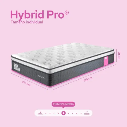 COLORDREAMS Colchón King Pro Hybrid 28 cm | Híbrido Pocket Coil + Memory Foam con Eurotop | Firmeza Media | Hipoalergénico y antiácaros | 200x190 cm | Colchones en Caja | 5 años de garantía