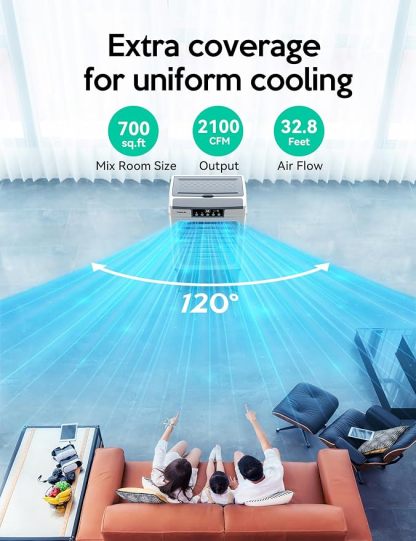 VAGKRI - Enfriador de pantano, enfriador de aire evaporativo de 2100 CFM con tanque de agua de 8 galones | 120°Oscillation Air Cooler with 3 Modes & Wind Speeds, 24H Timer, Auto Fill Cooling Fan for Patio Garage Commercial Use