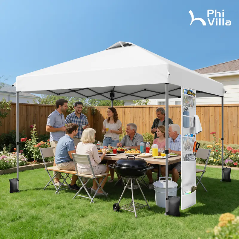 [Impermeable y resistente a los rayos UV] Carpa plegable PHIVILLA de 3,6x3,6 m, carpa portátil instantánea para exteriores, cenador para exteriores con cierre de un solo botón y bolsa con ruedas.
