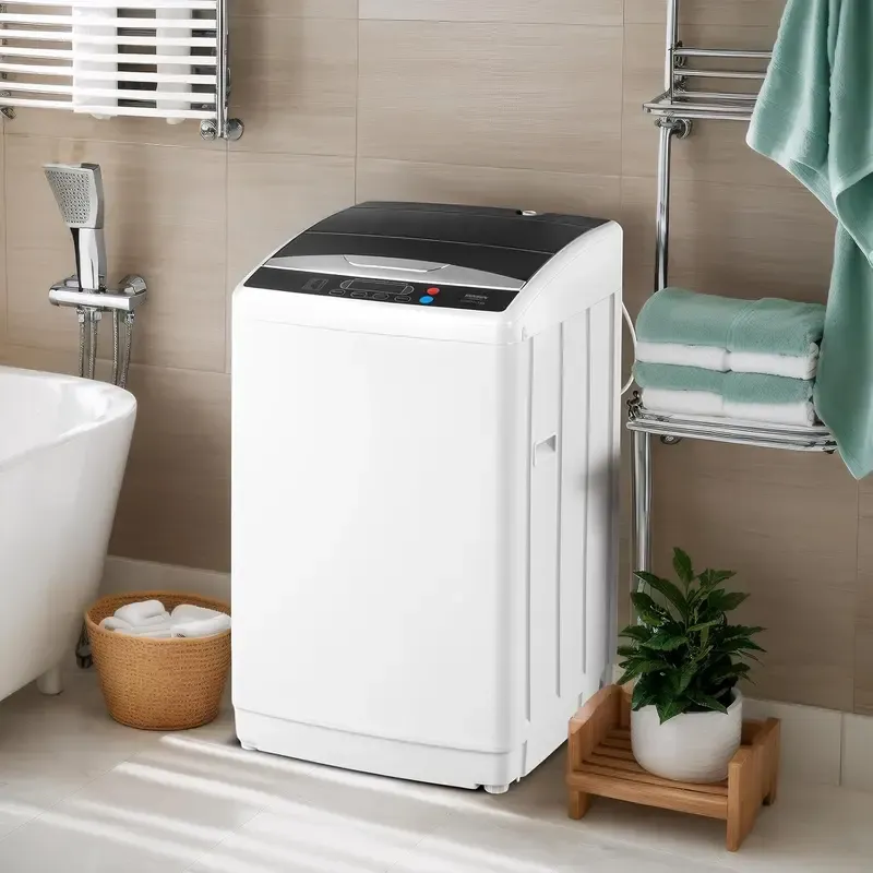 Lavadora portátil ROVSUN de 17,8/25/30 libras, lavadora eléctrica totalmente automática con tambor de acero inoxidable, lavadora compacta de 110 V, lavadora y secadora centrífuga combinadas con bomba de desagüe para apartamentos, residencias estudiantiles
