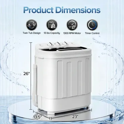 Lavadora portátil de doble tina con escurridor y secadora centrífuga Segawe - Motor silencioso, unidad con cable ligera, tamaño compacto, enchufe estándar, ideal para apartamentos, residencias estudiantiles y condominios (6 kg/4,5 kg/4 kg con un solo cubo