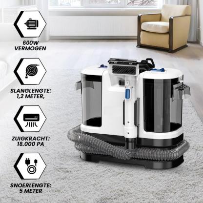 Aspiradora Lava Alfombra Tapicería De Inyección Succión 600w 18000pa, Máquina De Limpieza De Telas Para Sofá, Alfombra, Cortina Y Cama, Cepillo Profundo, Doble Tanque De Agua Blanco