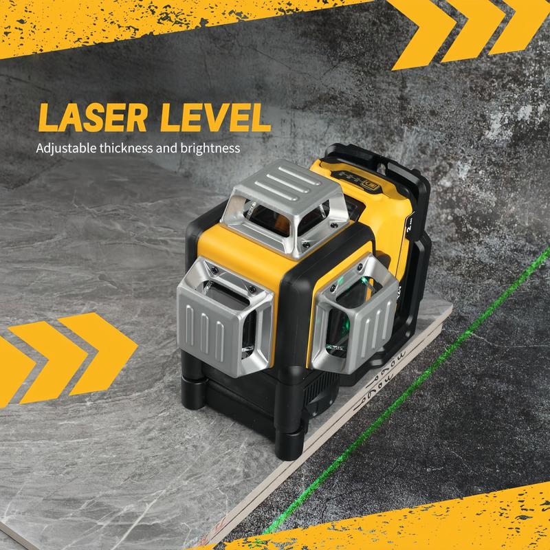 Nivel láser DW con medidor verde de 12 líneas para exteriores, resistente al agua IP54, herramienta de alta precisión, alcance vertical de 360 ​​grados, batería de 12 V.