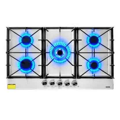 🔥 Placa de cocción de gas de 30 pulgadas con 5 quemadores integrados, con una potencia de hasta 12.250 BTU, compatible con gas natural y GLP.