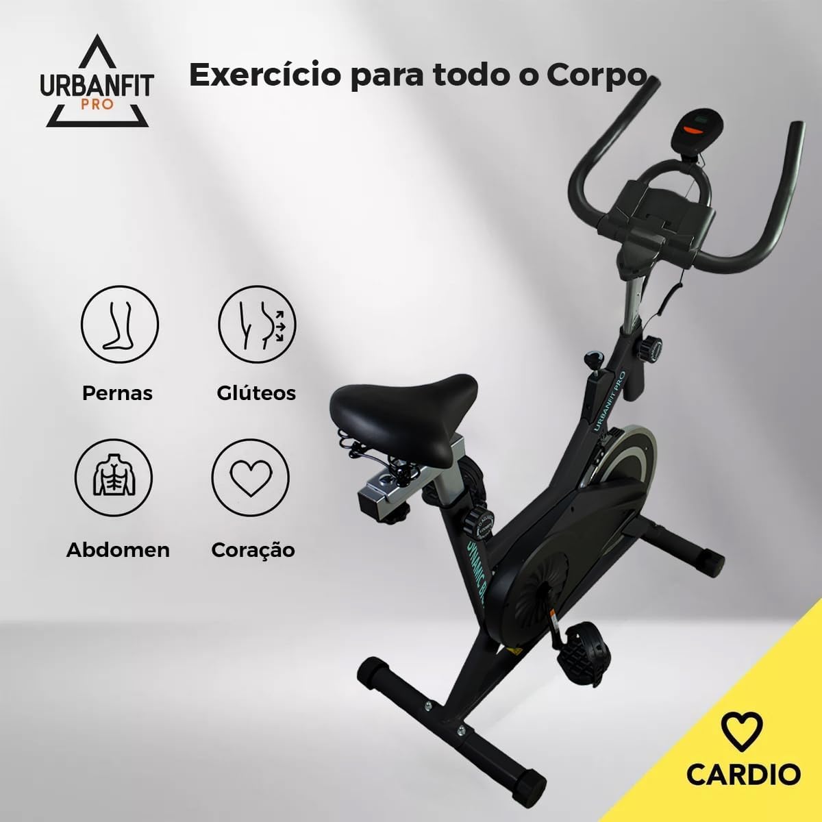 UrbanFit Pro - Bicicleta para Spinning, Estática - Disco de 7 kg - Monitor Electrónico, 6 Funciones - Bici Fija, Ajustable - Cardio en Casa - Varios Colores
