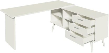Madesa Escritorio Mesa de Oficina de Esquina con 3 Cajones Lisboa - Blanco