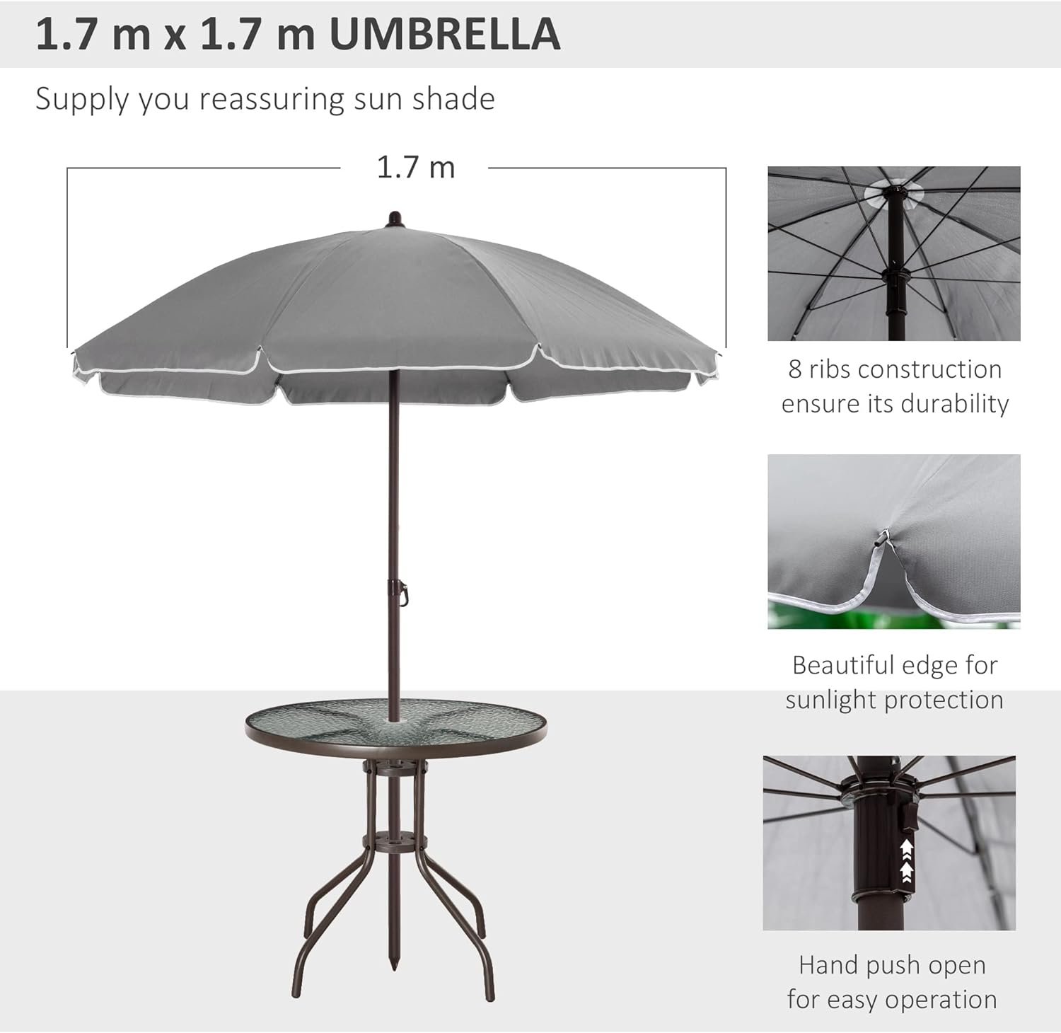 Outsunny - Juego de comedor de 6 piezas para 4 con paraguas, mesa y sillas al aire última intervensión con 4 sillas de comedor plegables y mesa redonda de vidrio para jardín, patio trasero y piscina