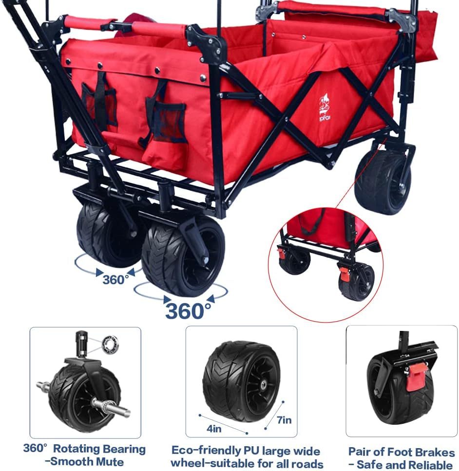 Bicicleta plegable resistente con parte superior extraíble, ruedas grandes de 4 pulgadas, frenos, mango ajustable, bolsa refrigeradora para jardín y playa al aire libre