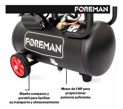 Compresor Libre De Aceite Silencioso 1hp 24l 110v Fase Eléctrica Monofásica Frecuencia 60 Foreman Color Negro
