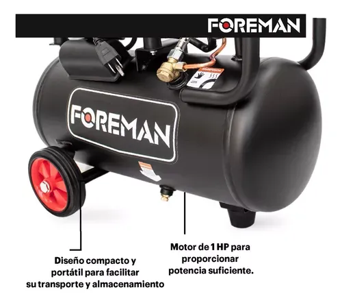 Compresor Libre De Aceite Silencioso 1hp 24l 110v Fase Eléctrica Monofásica Frecuencia 60 Foreman Color Negro