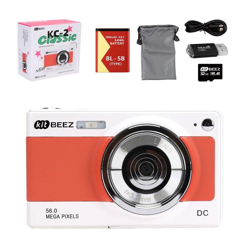 Kitbeez Cámara CCD retro  KC-2: 56 MP, video 4K, zoom 8X, 32 GB de memoria incluida