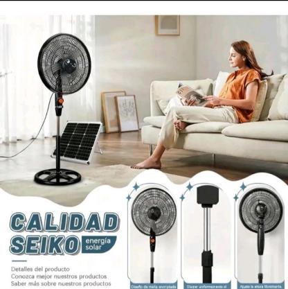 Ventilador Tres Velocidades Recargable con Panel Solar Tres Ajustes de Viento Tono Claro y Poco Ruido Gran Angular Viento Cinco Hojas Ereeze Fuerte