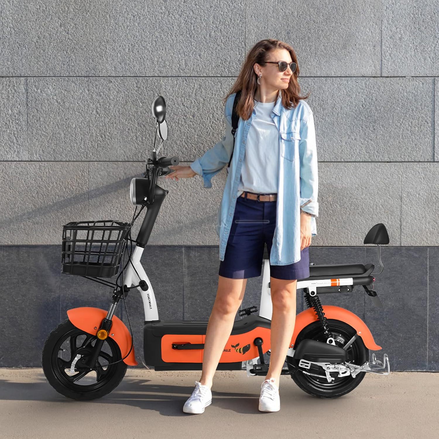 HONEYWHALE U1s Bicicleta eléctrica para adultos, bicicleta eléctrica con alarma, motor máximo 650W, velocidad máxima 31KM/H, autónoma 60-65KM, batería de gran capacidad 20AH, dos asientos