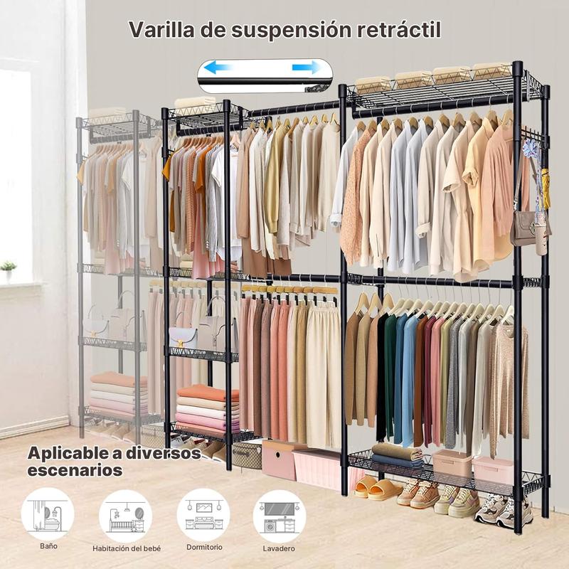 Clóset Armable de Metal Reforzado Perchero de Pie Organizador Ropa Grande
