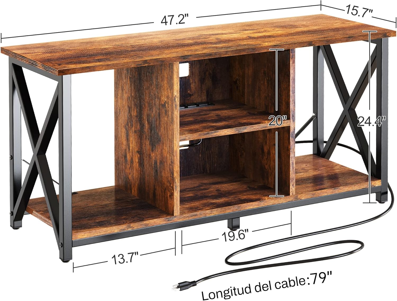 FABATO Mueble para TV 120 CM X 62 CM - Centro De Entretenimiento para TV de Madera - Regleta con 4 enchufes - Repisas Almacenamiento y colocación de Accesorios, Consolas o Decoración