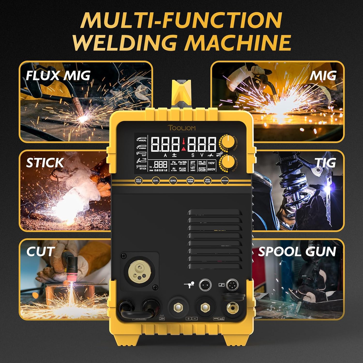 TOOLIOM MIG/TIG/CUT/Stick Soldador 5 en 1 Máquina de soldadura multiproceso de 110/220 V de doble voltaje de aluminio para máquina de soldadura compatible con pistola de carrete