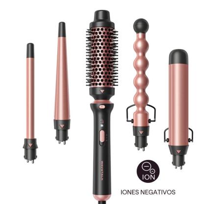 Wavytalk Multi Curl, 5 en 1 Ceramic Curling Wand, rizador de pelo de calentamiento rápido de 1/2 a 1 1/2 pulgadas y cepillo térmico, rizador de pelo de doble voltaje