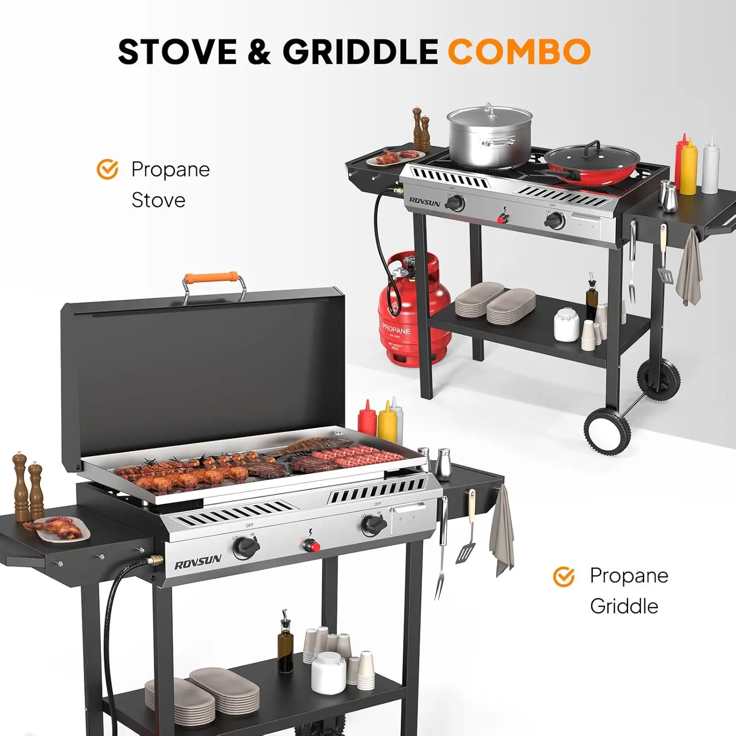 Estufa de gas propano para exteriores de 2/3 quemadores con plancha, encendido automático, regulador y estantes laterales; potente cocina con soporte de 150.000/225.000 BTU, ideal para cocinar en el patio trasero, elaboración casera de bebidas, envasado,