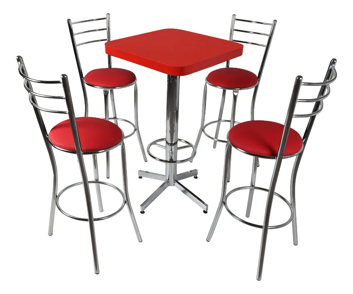 Mesa Periquera Con Bancos Restaurante Bar Lounge Cafetería Color Cromo/Negro
