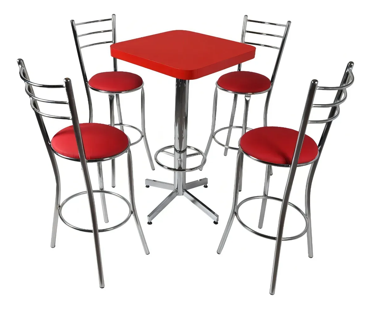 Mesa Periquera Con Bancos Restaurante Bar Lounge Cafetería Color Cromo/Negro
