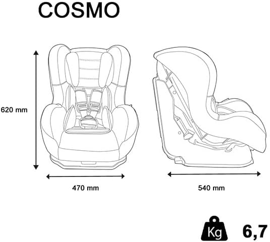 Disney - COSMO Autoasiento Grupo 0/1/2 (0-25Kg) - Made in France - Respaldo de carretera 0-10Kg - Inclinable -