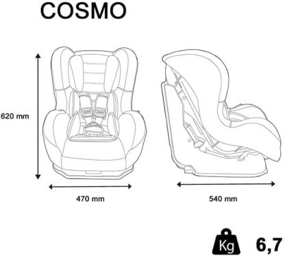 Disney - COSMO Autoasiento Grupo 0/1/2 (0-25Kg) - Made in France - Respaldo de carretera 0-10Kg - Inclinable -