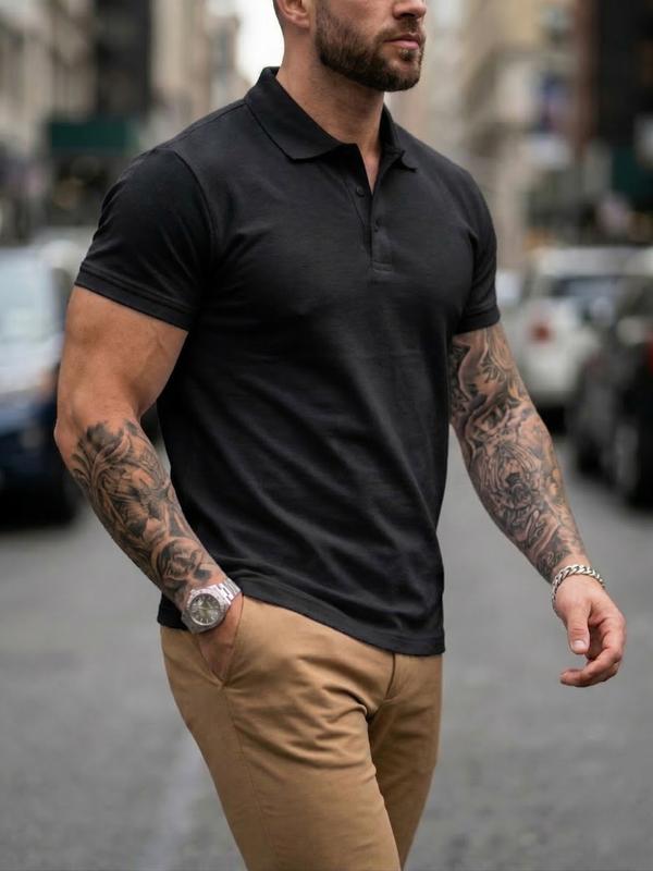 MODA MANIA Playera Camiseta Polo Básica Slim Fit de Algodón Acanalado Transpirable Estilo 'Old Money' Casual de Negocios para Verano y Diario