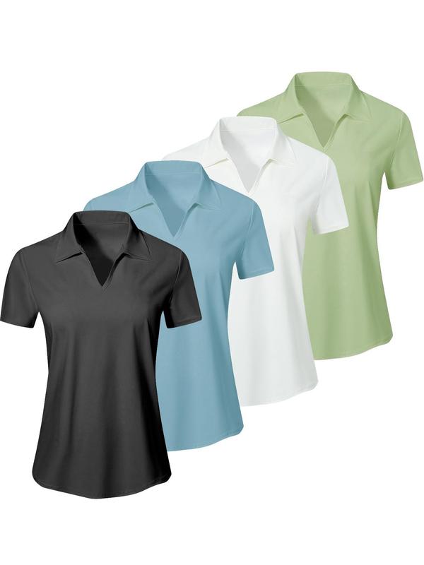 Polo deportivo liso para mujer — Top transpirable, cómodo y de manga corta con cuello, ideal para golf, béisbol y tenis — Ropa deportiva femenina para todas las estaciones