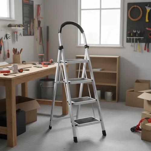 Escalera De Acero Tubular Tipo Tijera Plegable 4 Escalones