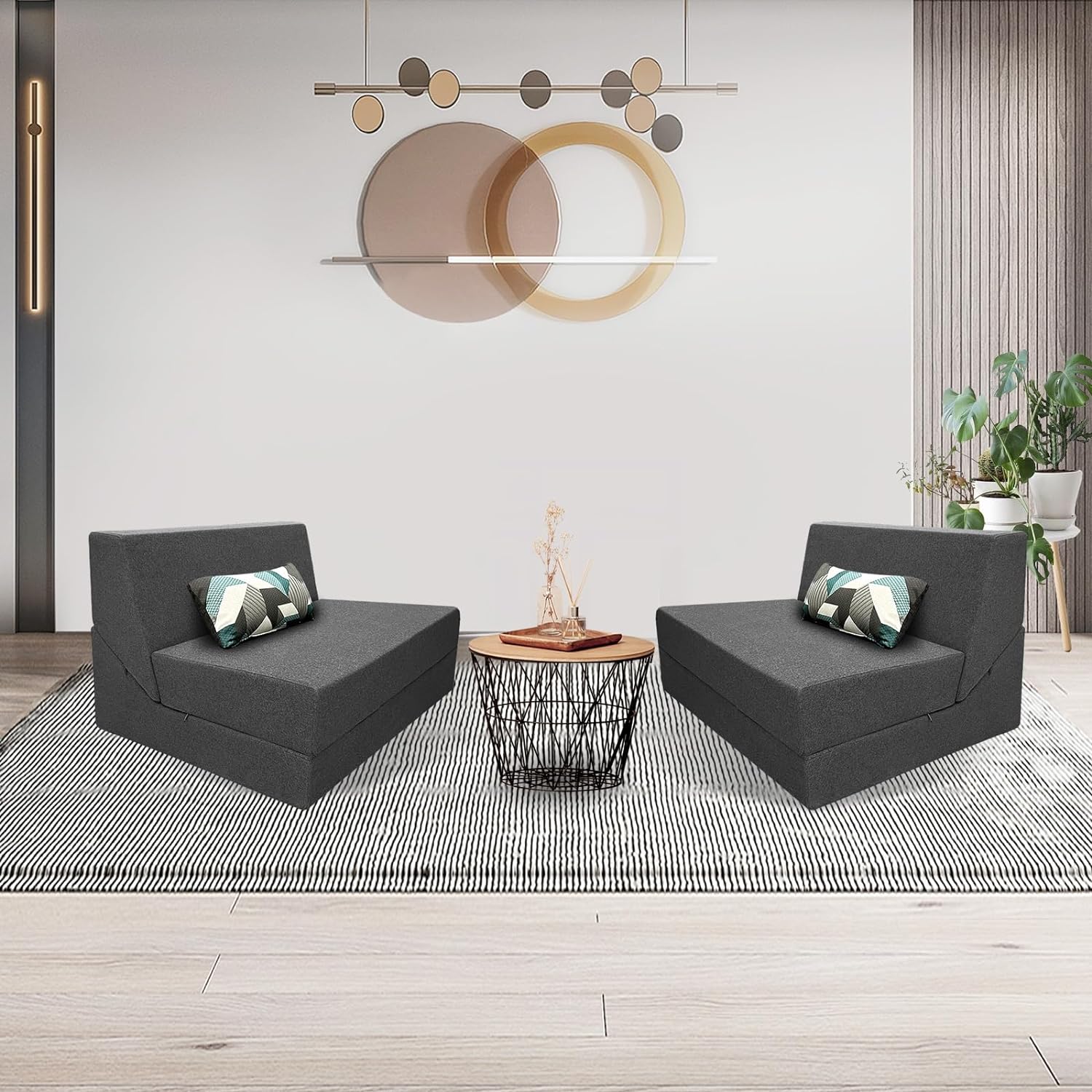 Nigoone - Sofá plegable tamaño Queen de espuma viscoelástica con 2 almohadas, sillón perezoso, triple futón, camas convertibles, funda lavable, gris oscuro