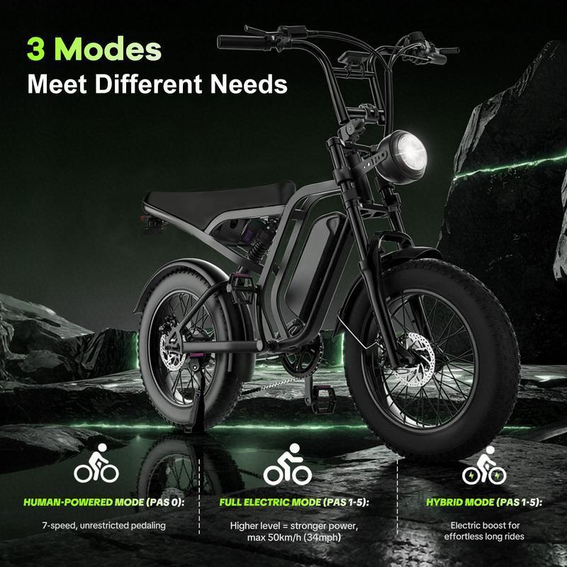 【HIEHA】All-Terrain 1500W Peak Motor Electric Bike – 34 MPH Range 40-70 Miles, 48V Removable Battery, Dual Suspension & Fat Tires for Off-Road & City Adventures, Turn Signals & Brake Light for Safety, Perfect for Mountain Trails and All-Terrain Use