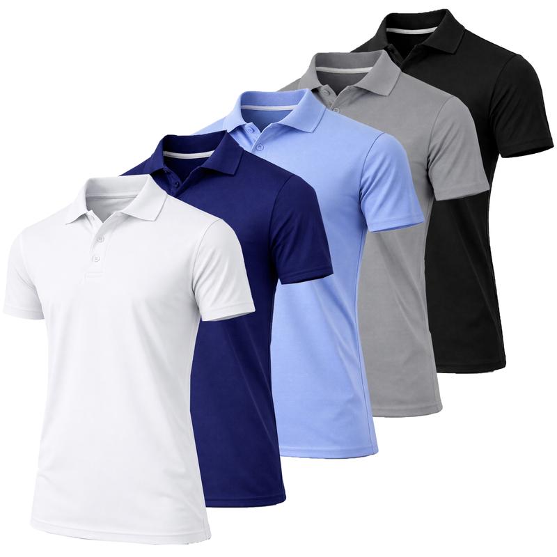 Men's 5-Pack Dry Fit Moisture-Wicking Fabric Polo Collar Shirt Menswear Stylish Ribbed Sleeve