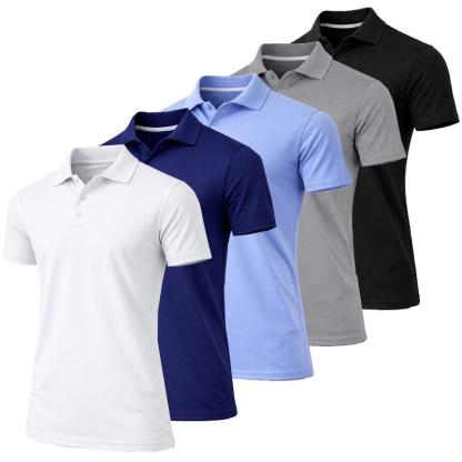 Men's 5-Pack Dry Fit Moisture-Wicking Fabric Polo Collar Shirt Menswear Stylish Ribbed Sleeve