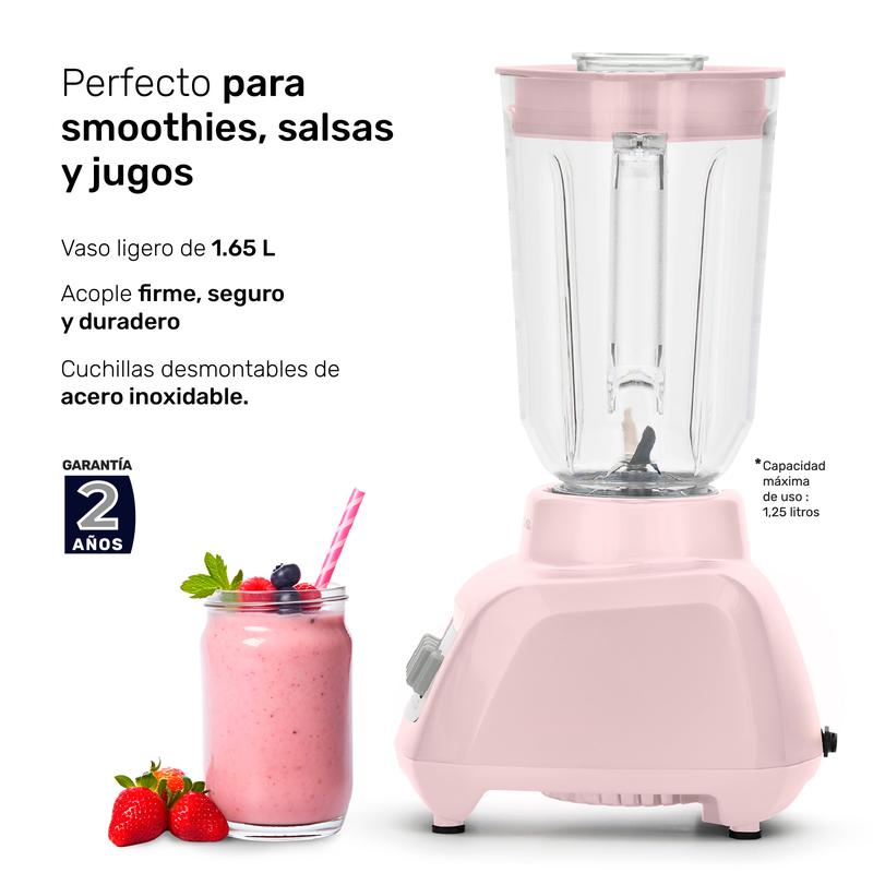 Licuadora Rosa Taurus Haley Ribbon, Potente 500W, ideal para smoothies y jugos, jarra de plástico de 1.65 L, compacta y Moderna