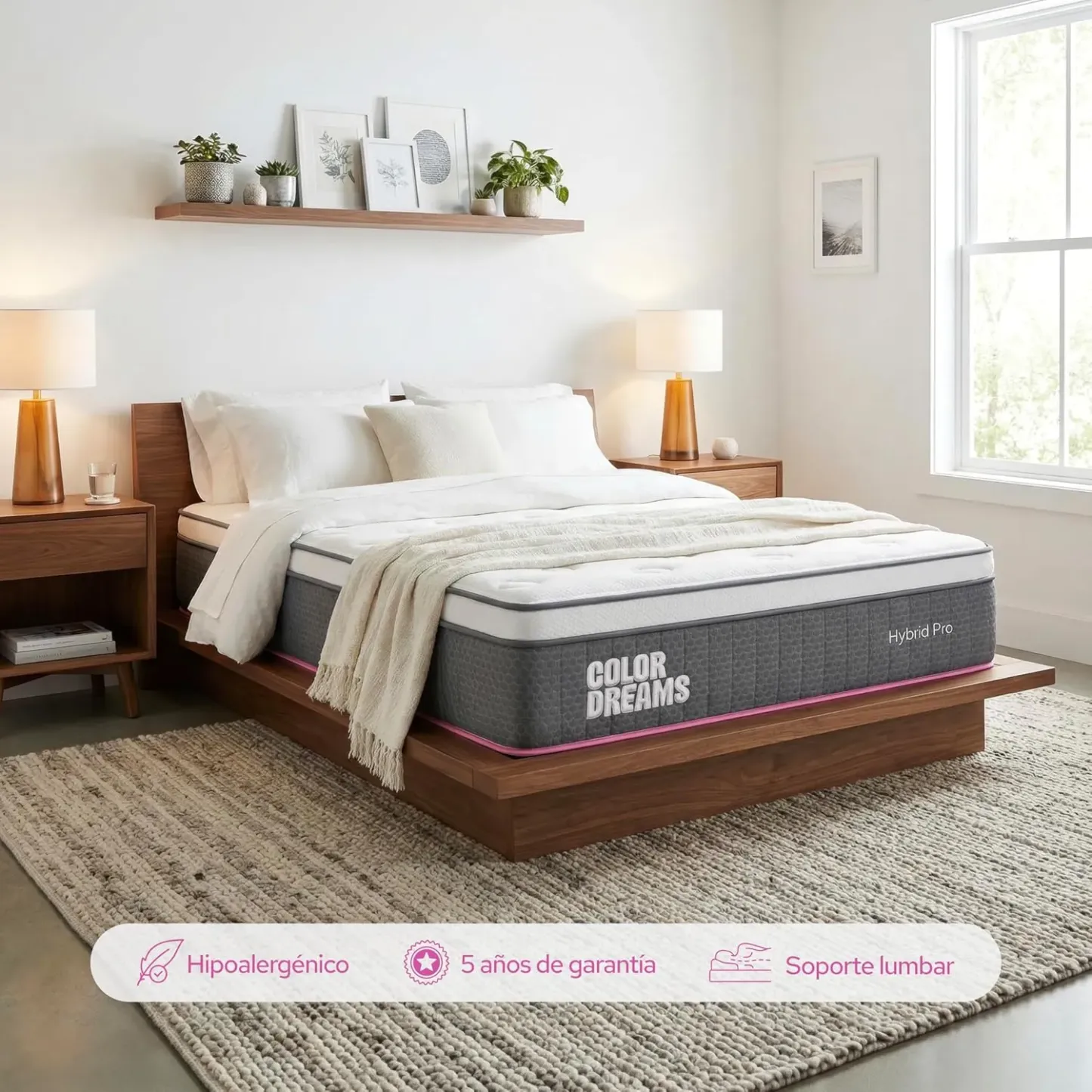 COLORDREAMS Colchón King Pro Hybrid 28 cm | Híbrido Pocket Coil + Memory Foam con Eurotop | Firmeza Media | Hipoalergénico y antiácaros | 200x190 cm | Colchones en Caja | 5 años de garantía