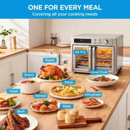 Horno tostador con freidora de aire y puerta francesa Midea Flexify de 26.4 cuartos de galón, horno freidora de aire extragrande de encimera 10 en 1, cocción un 25 % más rápida y un 90 % menos de aceite, ventilador de convección de diseño elegante, regalo