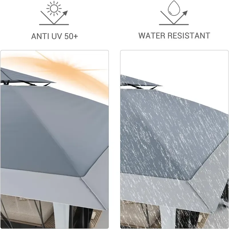 Carpa plegable Garvee de 13x13 pies con estructura metálica, sombrilla exterior de acero para lluvia y sol con malla, techo de doble ventilación, altura ajustable, fácil montaje, refugio impermeable para el patio trasero, toldo y estructura de sombra mode