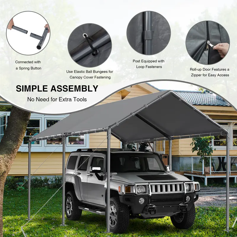 Cochera Grezone de 3x6 metros (10x20 pies), resistente, para exteriores, de gran capacidad, tipo toldo portátil para garaje, cobertizo de almacenamiento, refugio para coches, lona para todas las estaciones, protección contra el viento para barcos de fiest