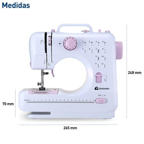 Bluelander Máquina de Coser Eléctrica Mini, Máquina de Coser Portátil con 12 Puntadas y Luz LED, Ideal para Ropa, Fundas de Almohadas y Sábanas