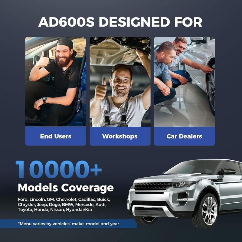Escáner de diagnóstico automotriz AD600S OBD2 para ABS/SRS/Transmisión/Motor, 9 funciones de reinicio, actualizaciones gratuitas de por vida.